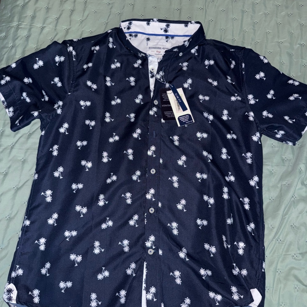 Navy Palm Tree Button-Up Shirt